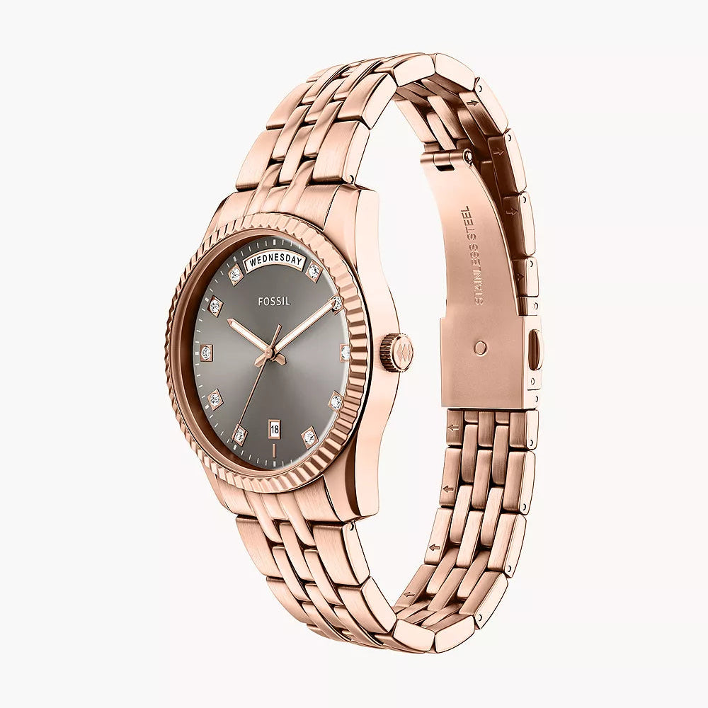 Fossil Scarlette Grey & Rose Gold Stainless Steel 34mm Women's Watch | ES5459