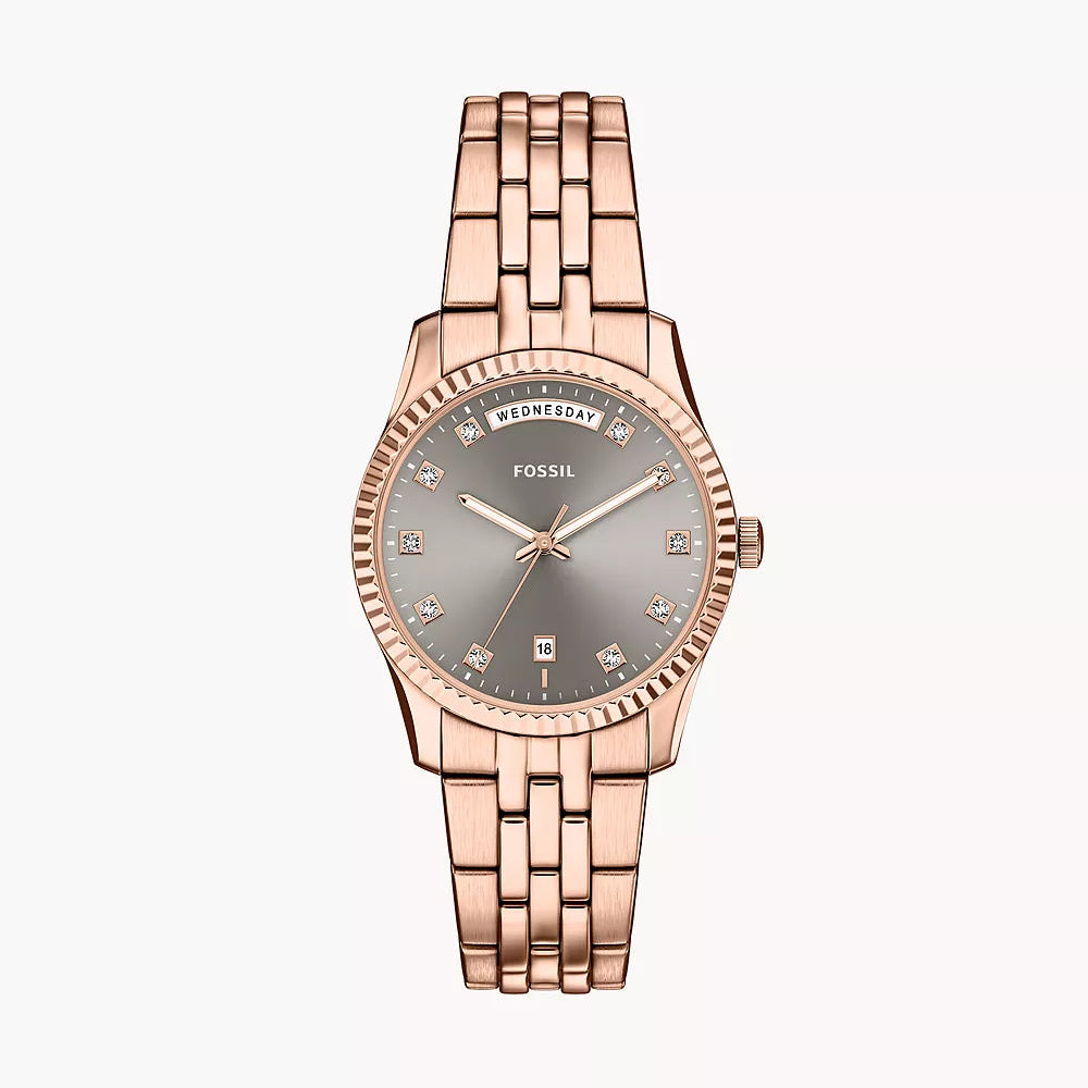 Fossil Scarlette Grey & Rose Gold Stainless Steel 34mm Women's Watch | ES5459