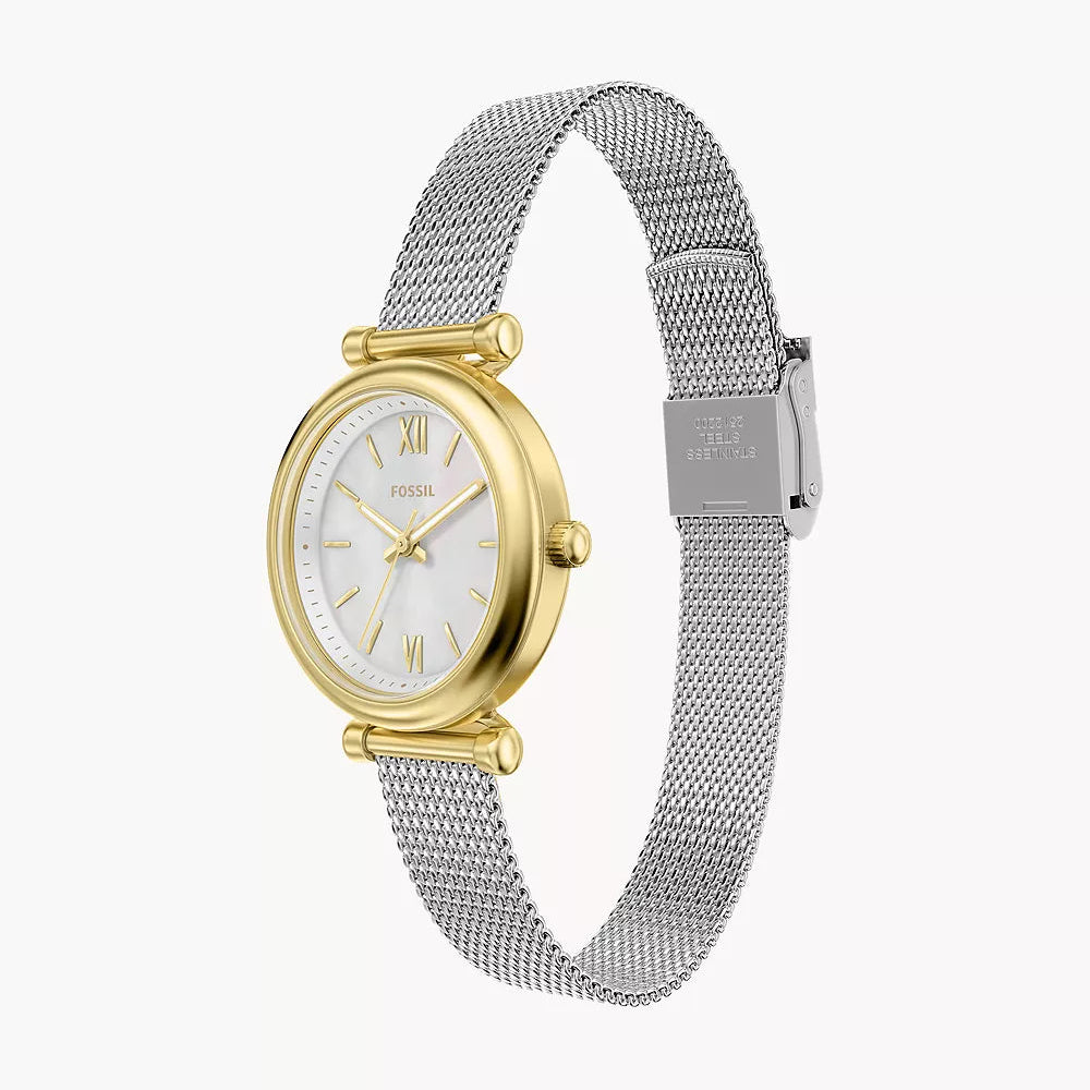 Fossil Carlie White & Gold Stainless Steel 28mm Women's Watch | ES5463