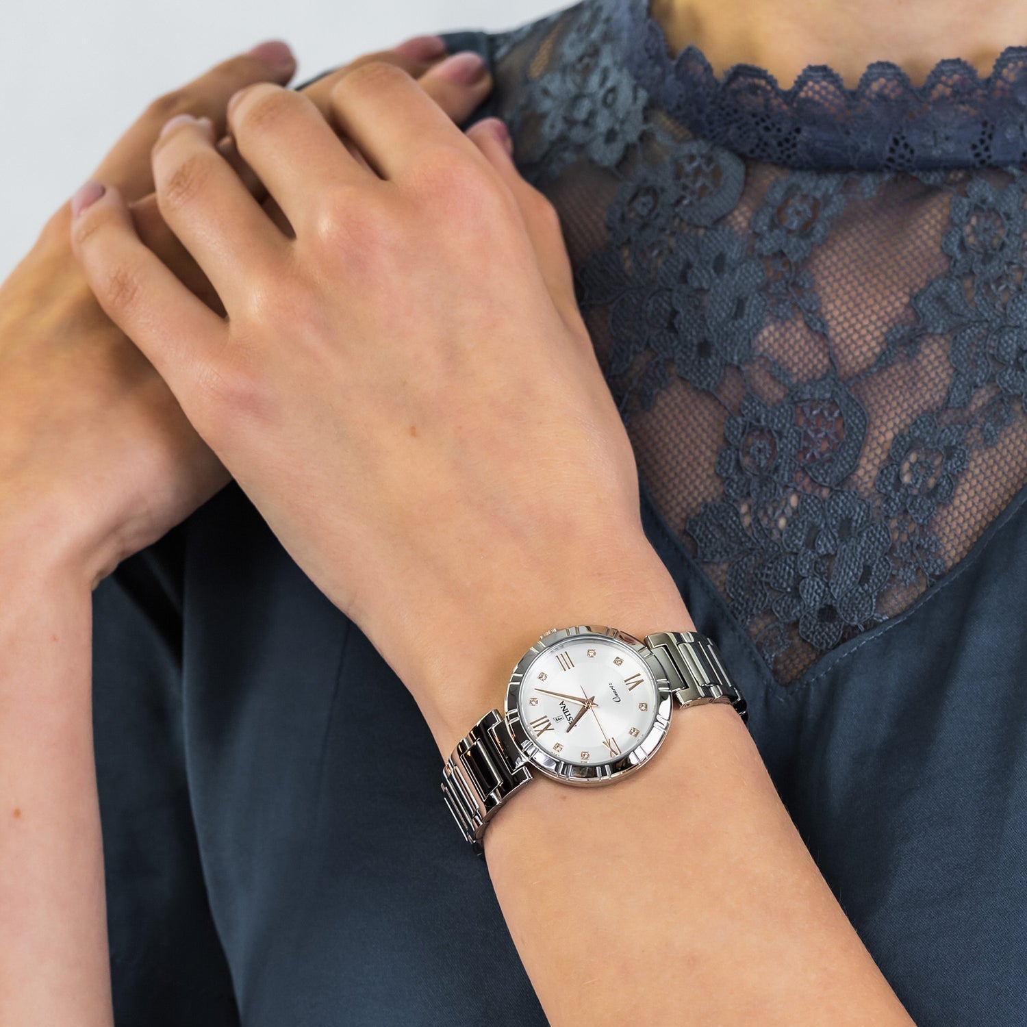 Festina Mademoiselle Quartz Grey Dial Rose Silver Roman Numerals Stainless Steel Women's Watch | F16936/A