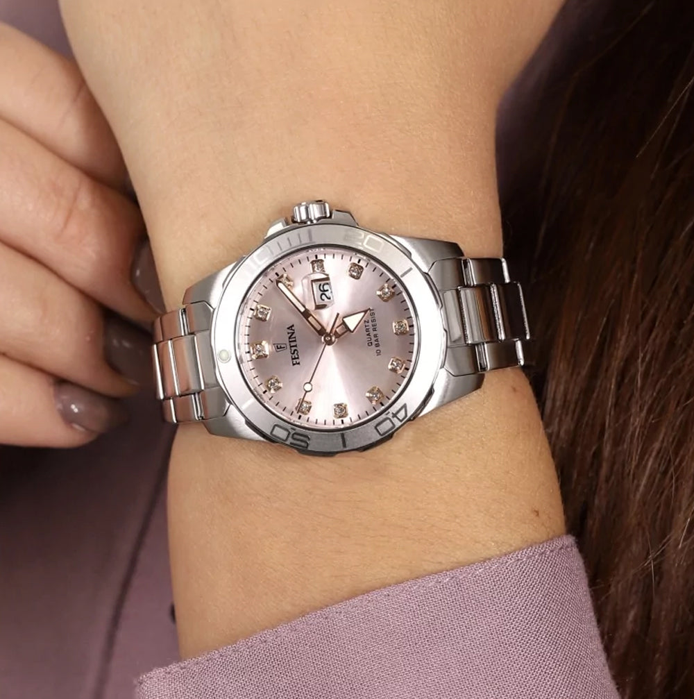 Festina Boyfriend Quartz Pink Mother Of Pearl Rose Gold Women's Watch | F20503/2