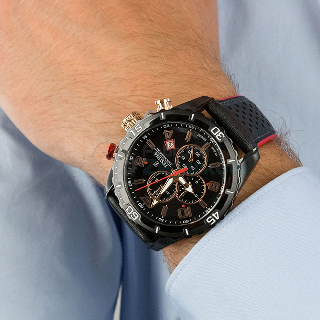 Festina Timeless Chronograph Quartz Black Leather Red Stitching Men's Watch | F20519/4