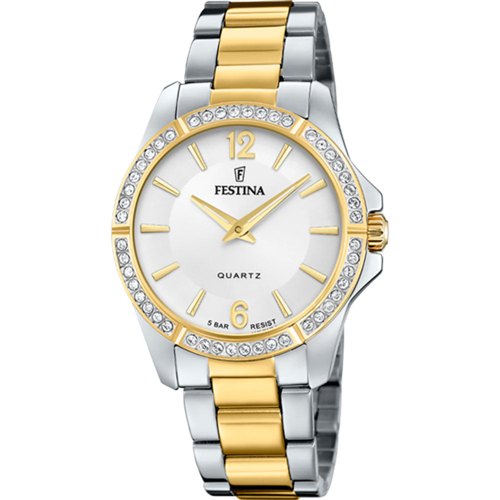 Festina Mademoiselle Quartz Blue Dial Two Tone Gold PVD Stainless Steel Women's Watch | F20594/1