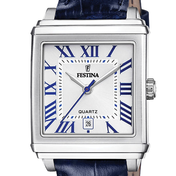 Festina On The Square Quartz Rectangular Blue Leather Watch | F20682/2