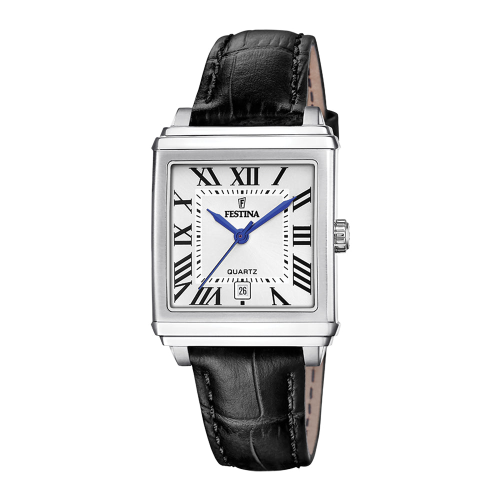Festina On The Square Quartz Rectangular Silver Dial Black Leather Unisex Watch | F20682/3