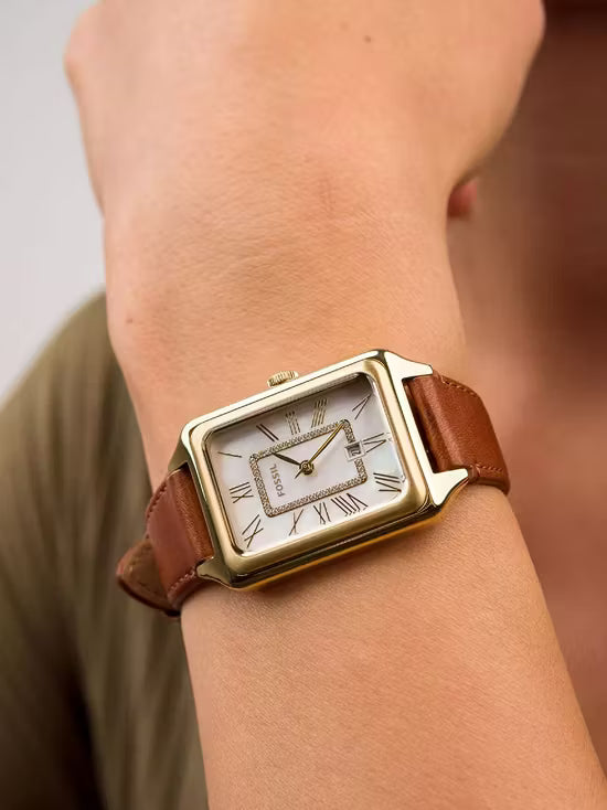 Fossil Raquel Three-Hand Medium Brown LiteHide Leather Woman's Watch | ES5307