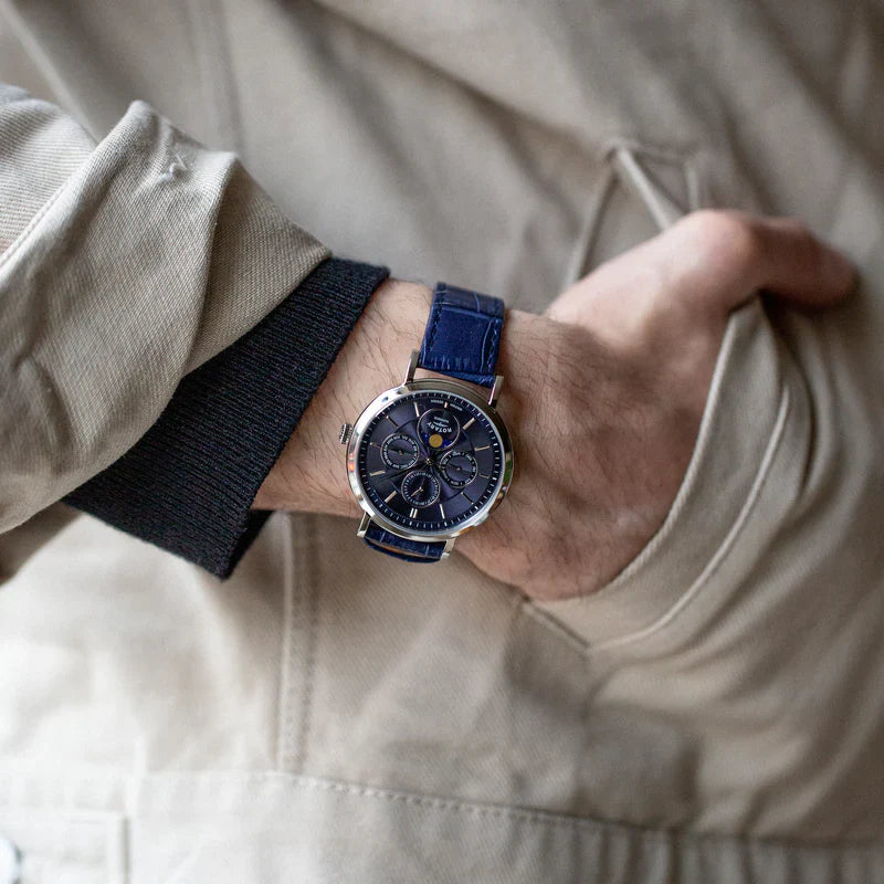 Rotary Windsor Moonphase Blue Leather Strap Men's Dress Watch | GS05425/05