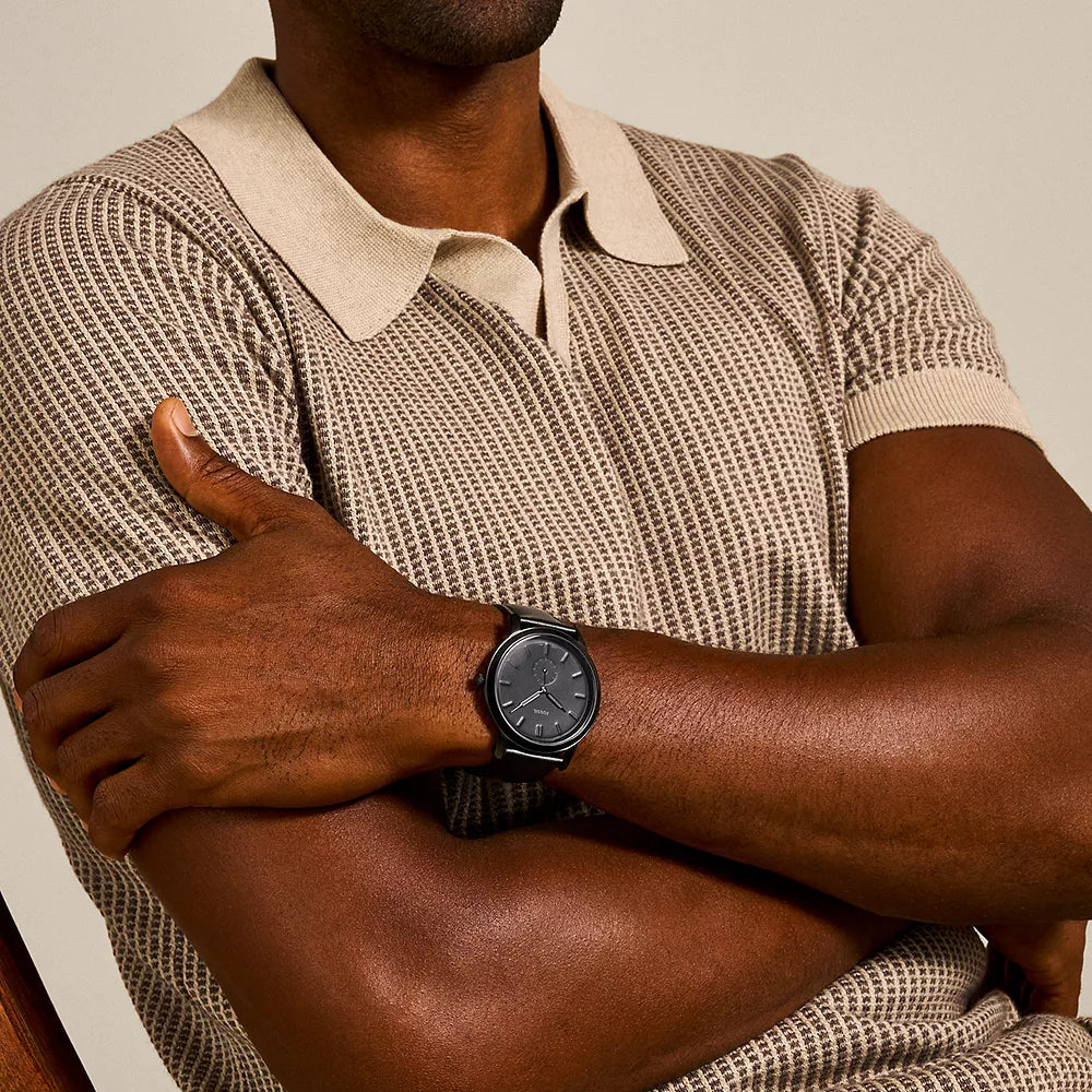 Fossil The Minimalist Two-Hand Black Leather Men's Watch | FS5447