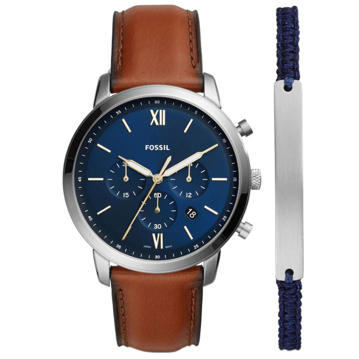 Fossil Neutra Chronograph Luggage Leather Men's Watch and Bracelet Set | FS5708SET