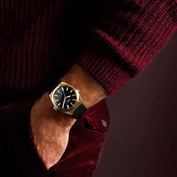 Fossil Everett Three-Hand Date Black Leather Men's Dress Watch| FS6089
