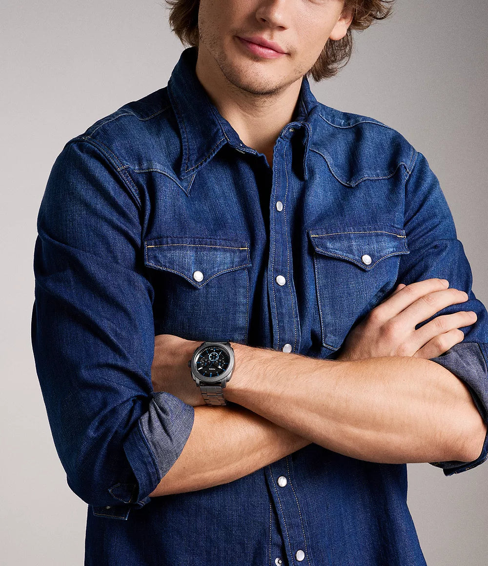 Fossil Machine Chronograph Smoke Stainless Steel Men's Dress Watch | FS6098