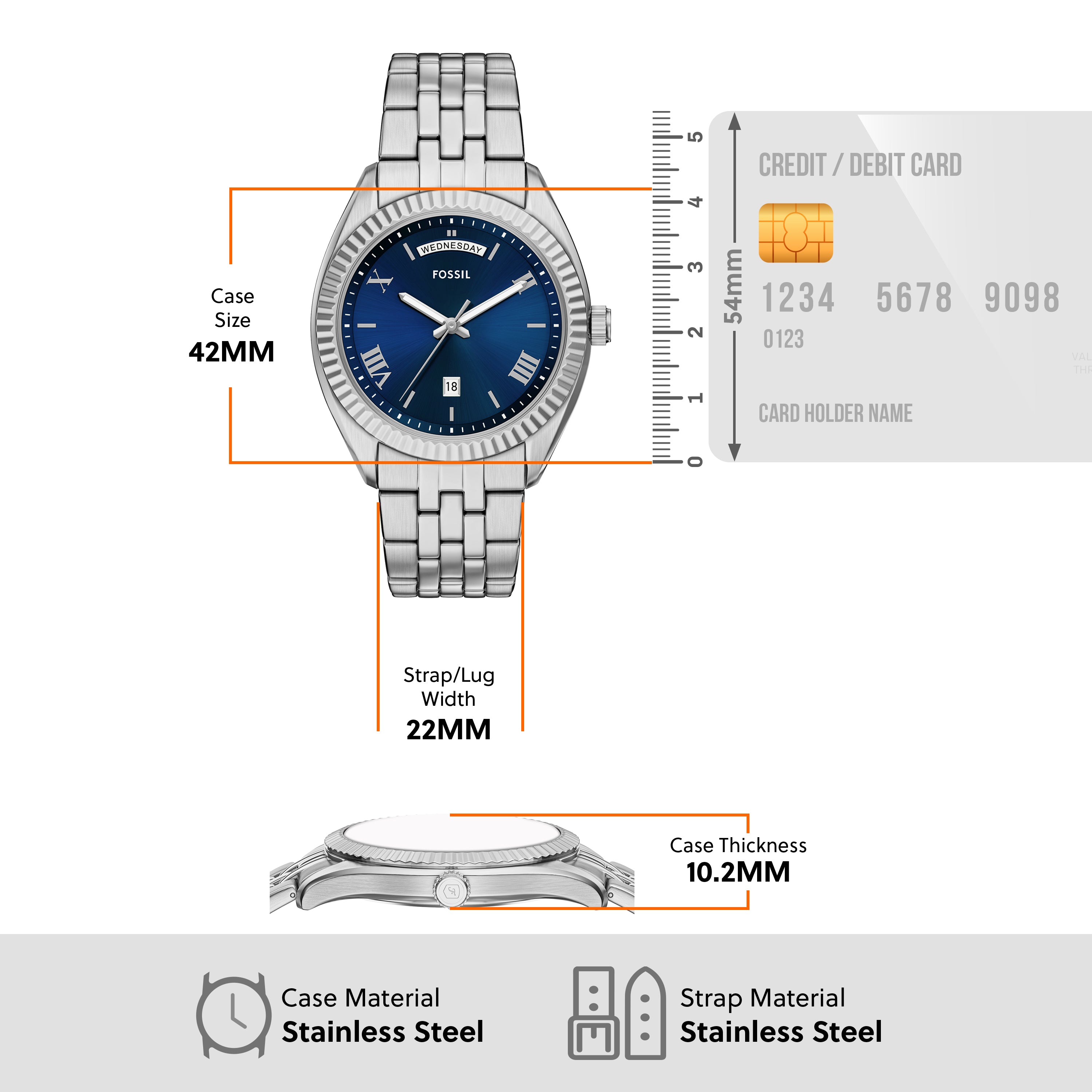 Fossil Campbell Three Hand Stainless Steel Men's Watch | FS6140