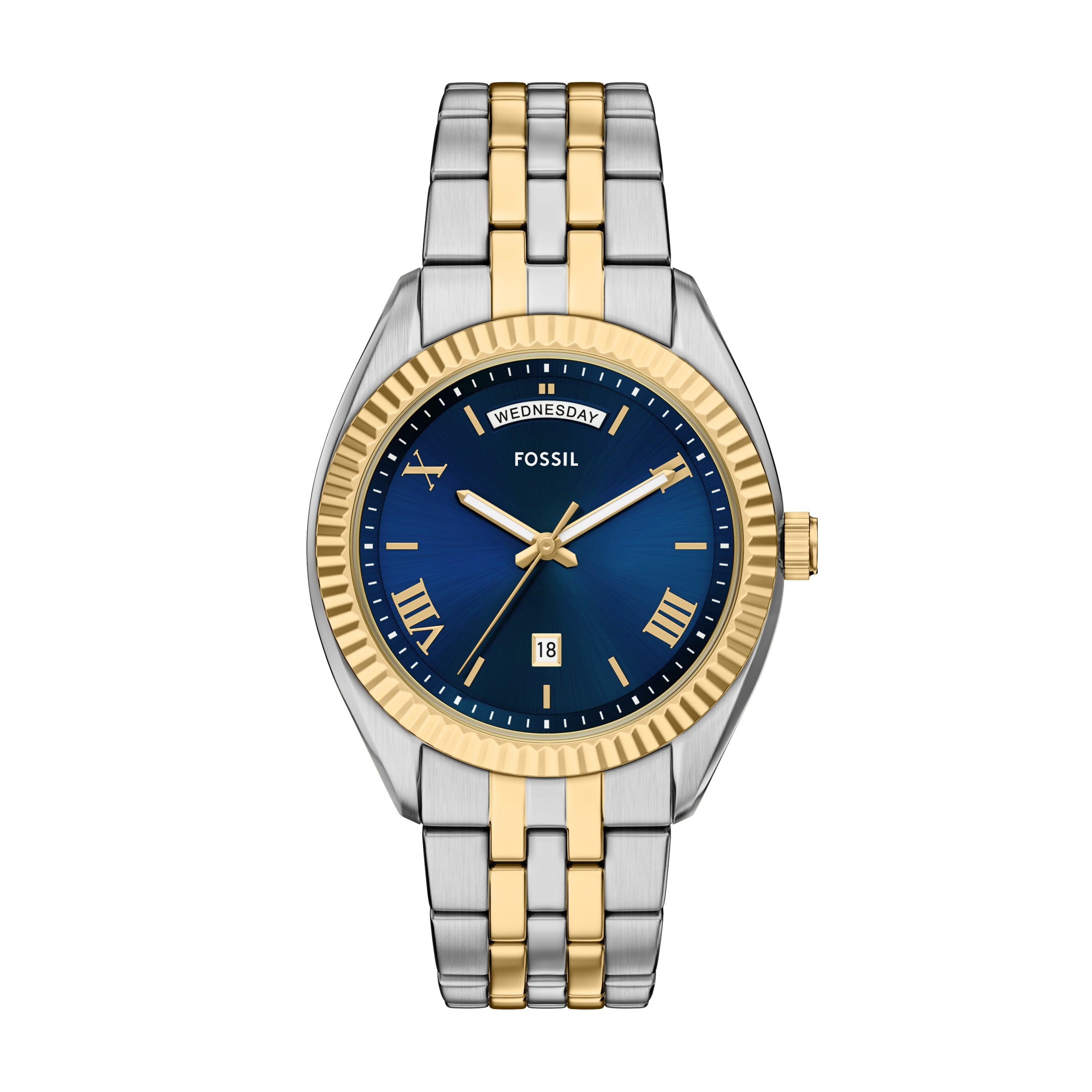 Fossil Three Hand Two Tone Stainless Steel Blue Dial Men's Watch | FS6141