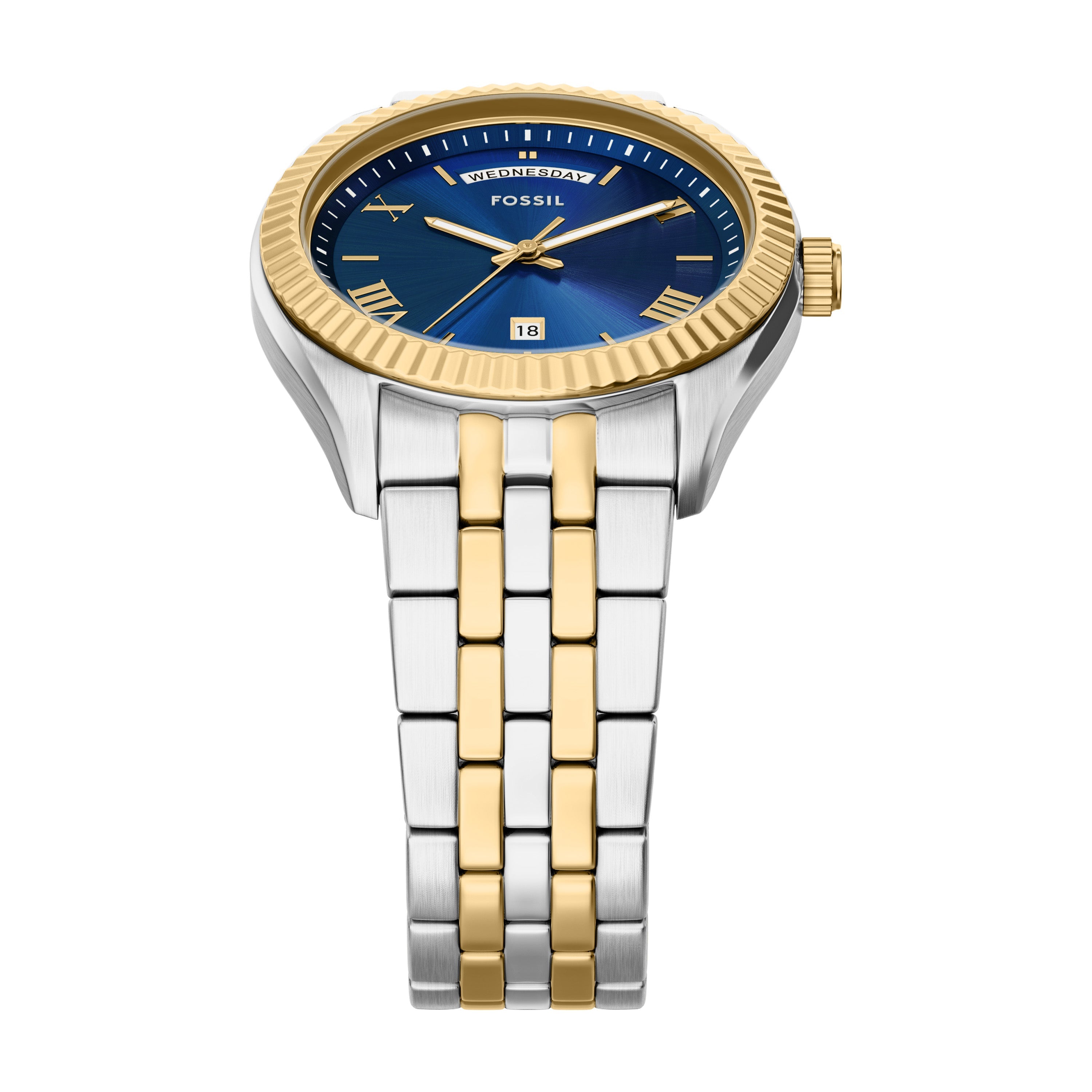 Fossil Three Hand Two Tone Stainless Steel Blue Dial Men's Watch | FS6141