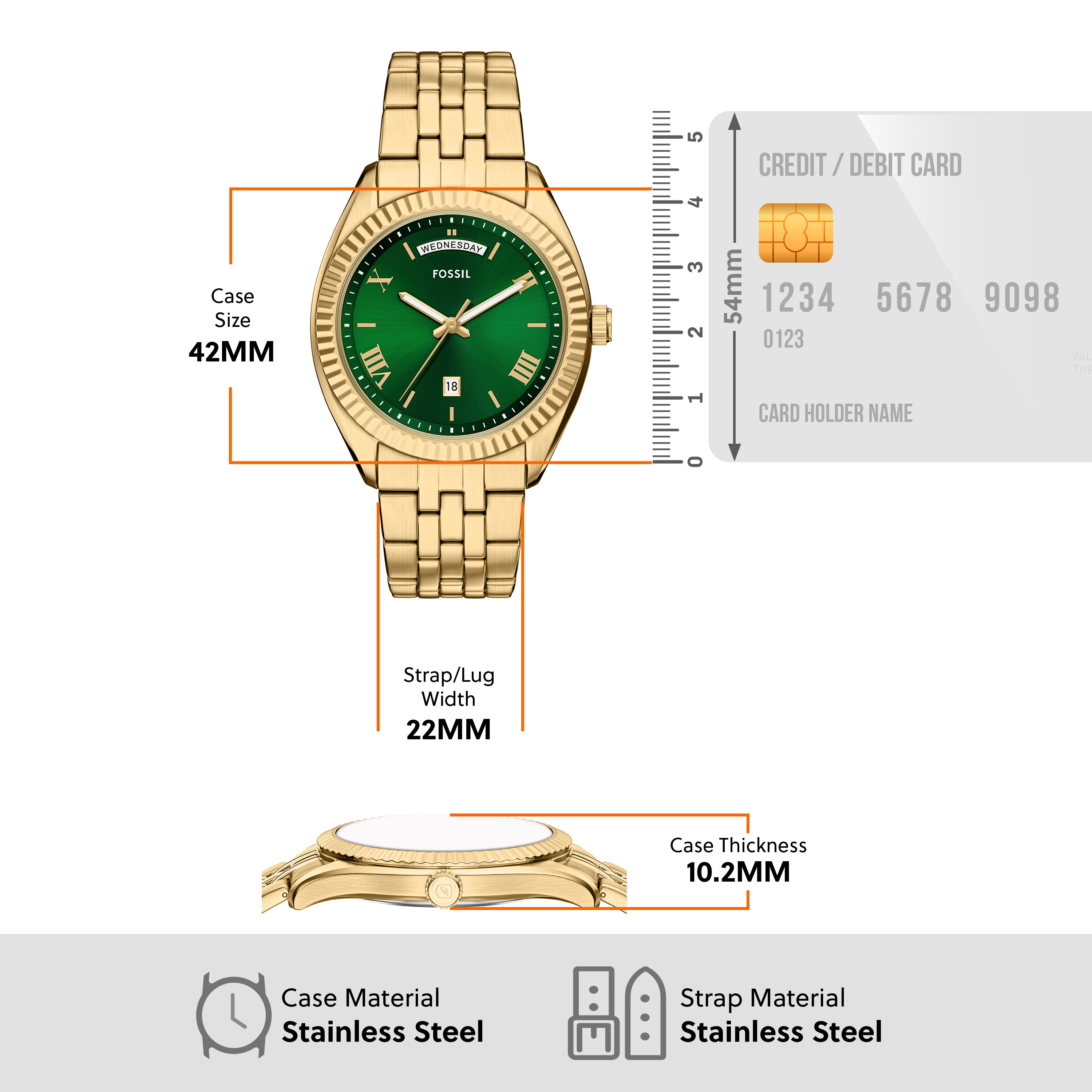 Fossil Campbell Three Hand Gold Stainless Steel Men's Watch | FS6142