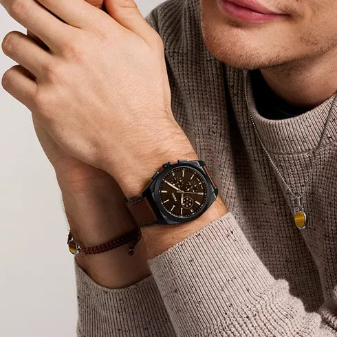 Fossil Everett Brown Quartz Leather Dark Brown Dial Analog Men's Watch | FS6108