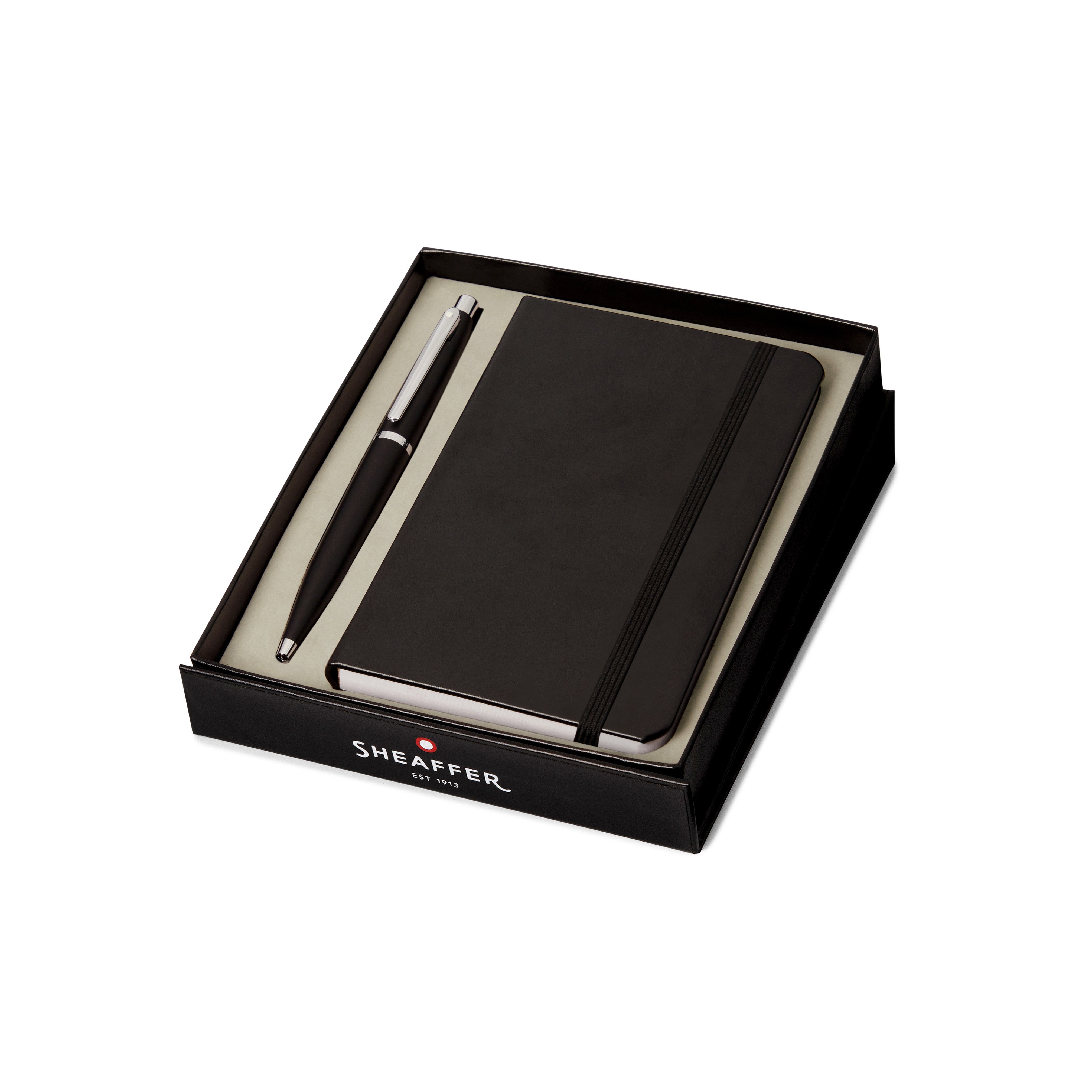 Sheaffer Matte Black VFM Ballpoint Pen with Chrome Trims and Small Notebook Gift Set | G2940551-4
