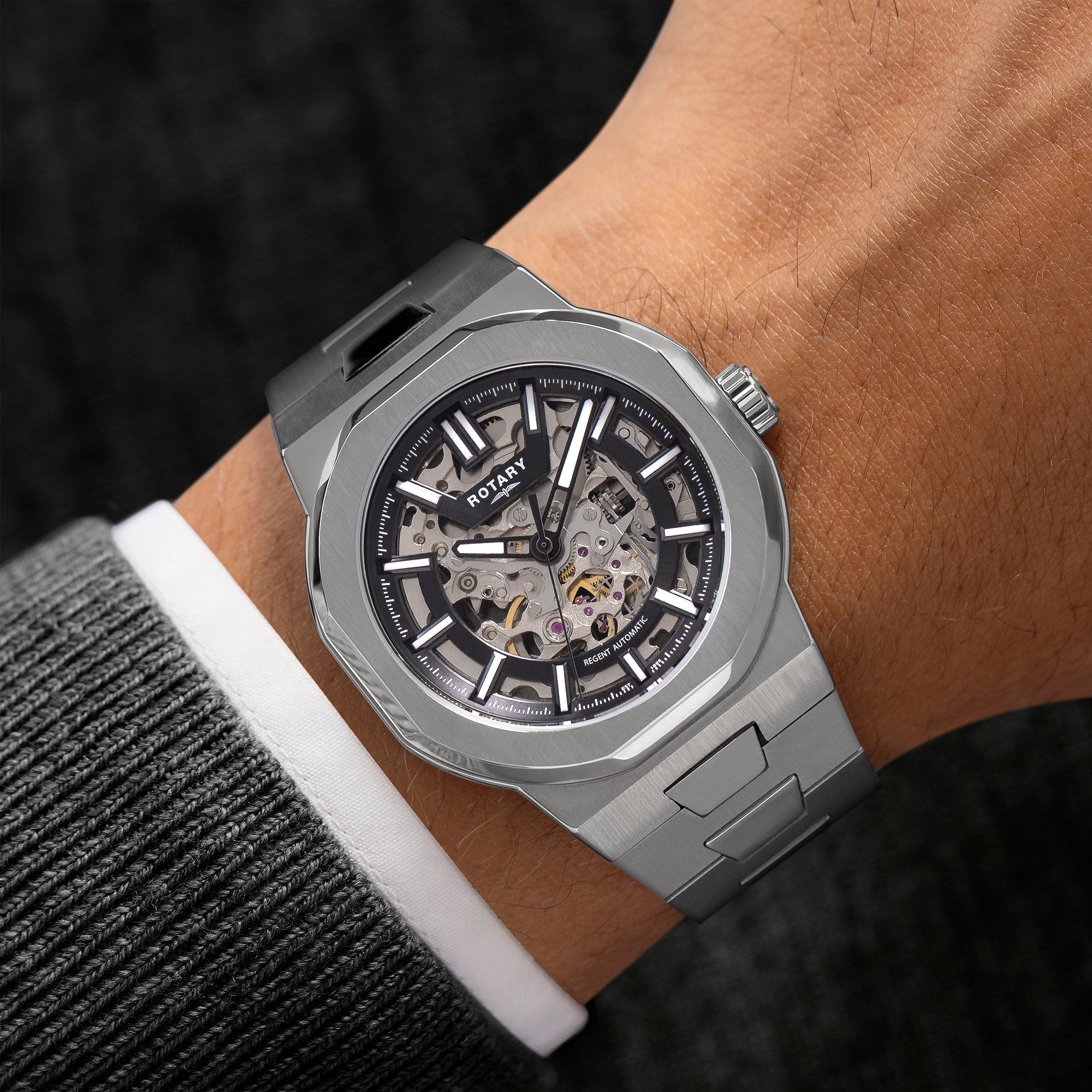 Rotary Men's Regent Automatic Skeleton Steel Watch | GB05495/04