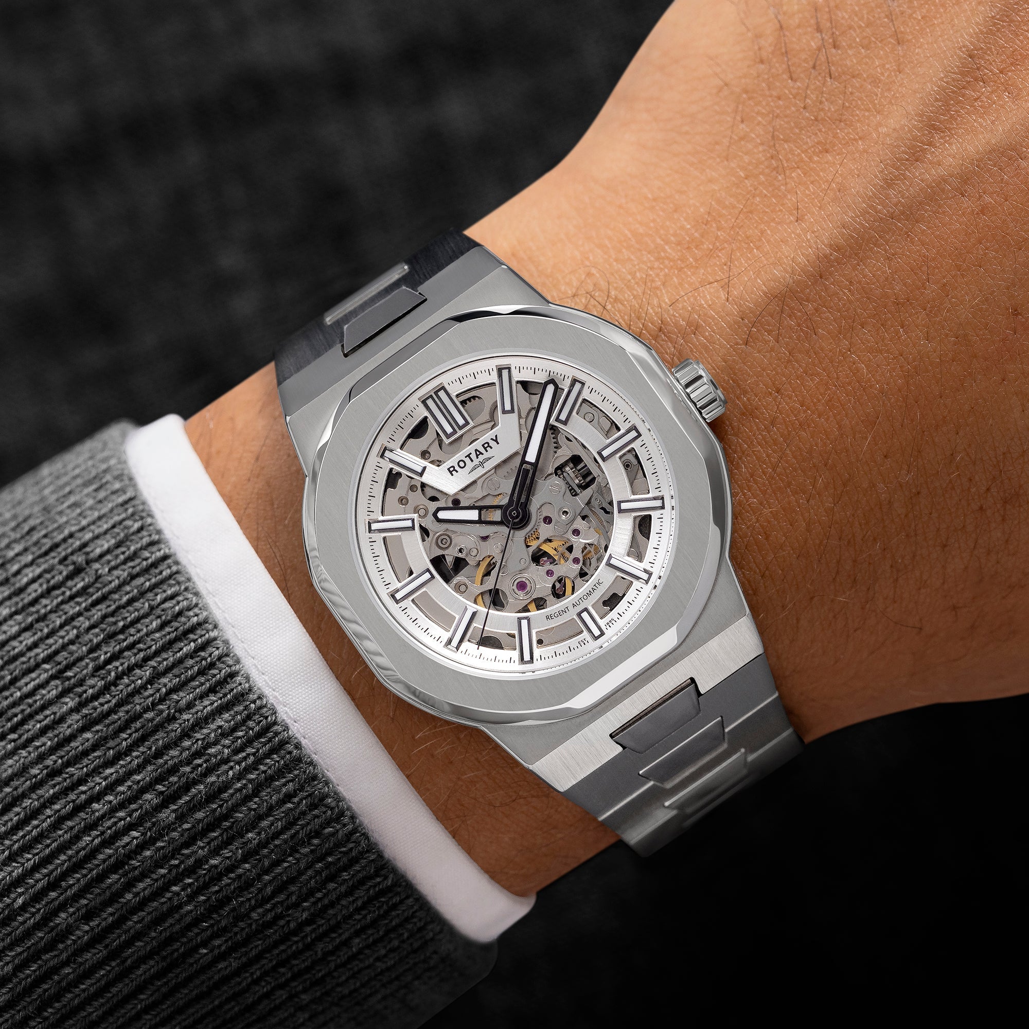 Rotary Men's Regent Automatic Skeleton Steel Watch | GB05495/06