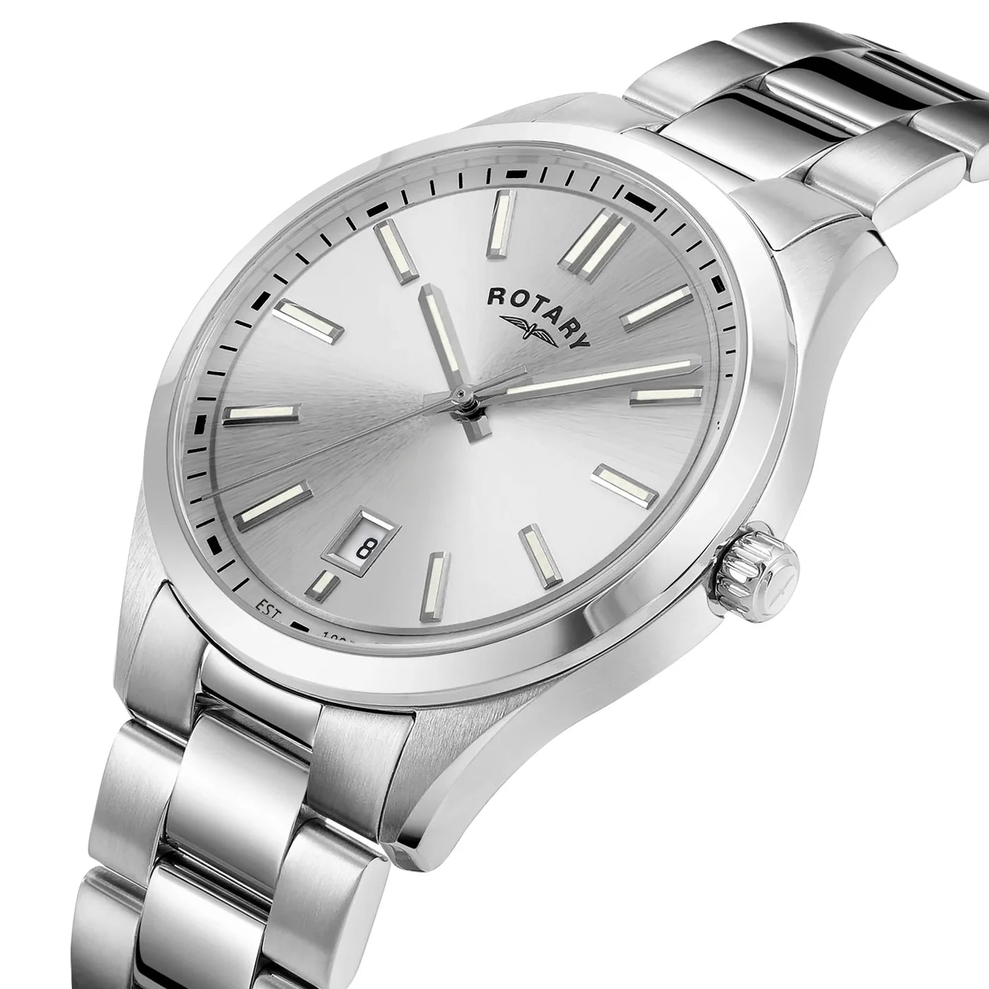 Rotary Oxford Stainless Steel Dial 40mm Calendar Silver Lume Batons Men's Watch | GB05520/06