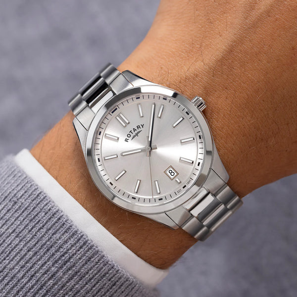 Rotary Oxford Stainless Steel Dial 40mm Calendar Silver Lume Batons Men's Watch | GB05520/06