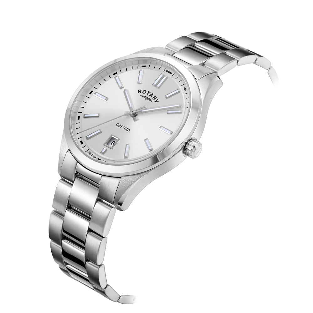 Rotary Oxford Stainless Steel Dial 40mm Calendar Silver Lume Batons Men's Watch | GB05520/06