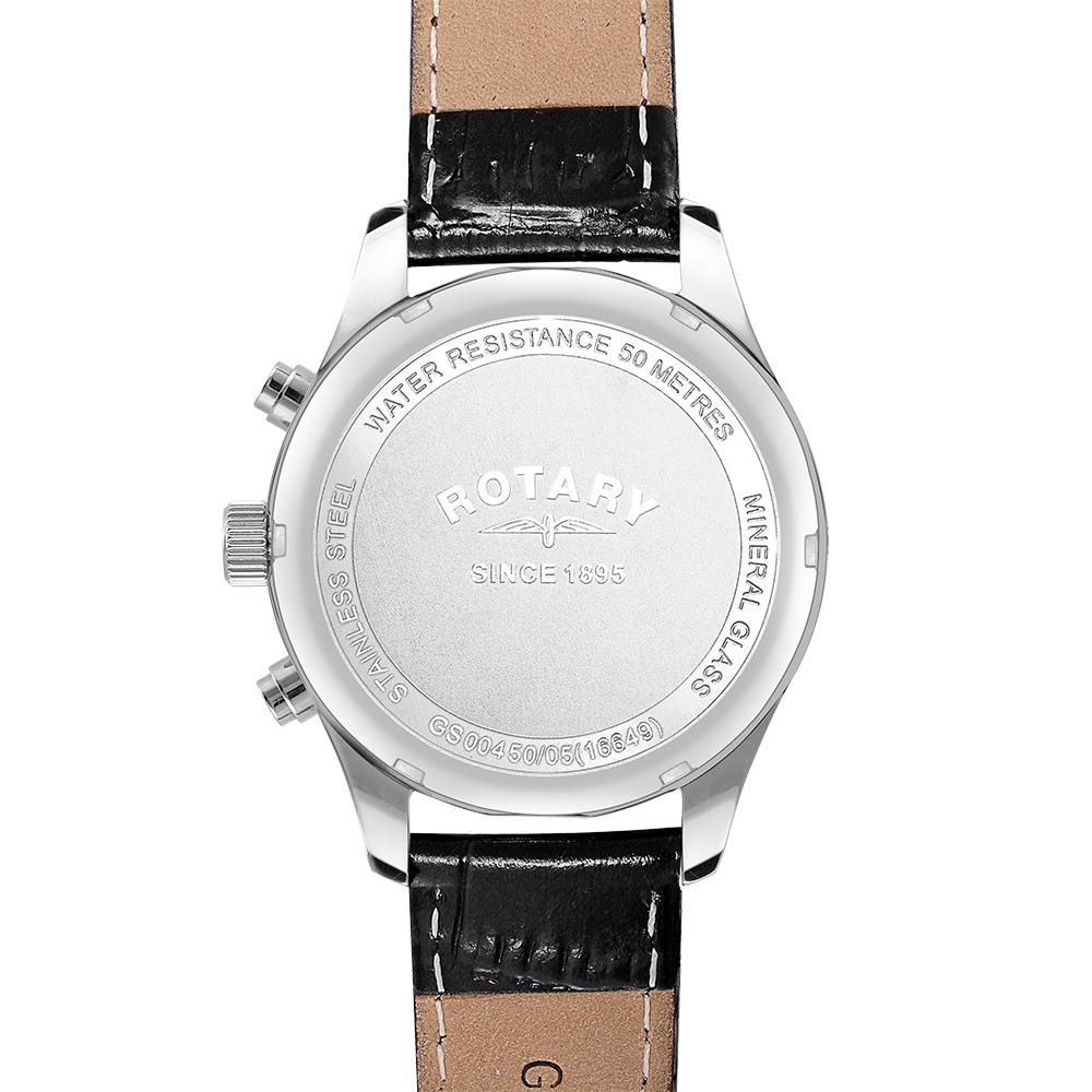 Rotary Chronograph 1977 Black Dial and Black Leather 42mm Unisex Watch | GS00450/05