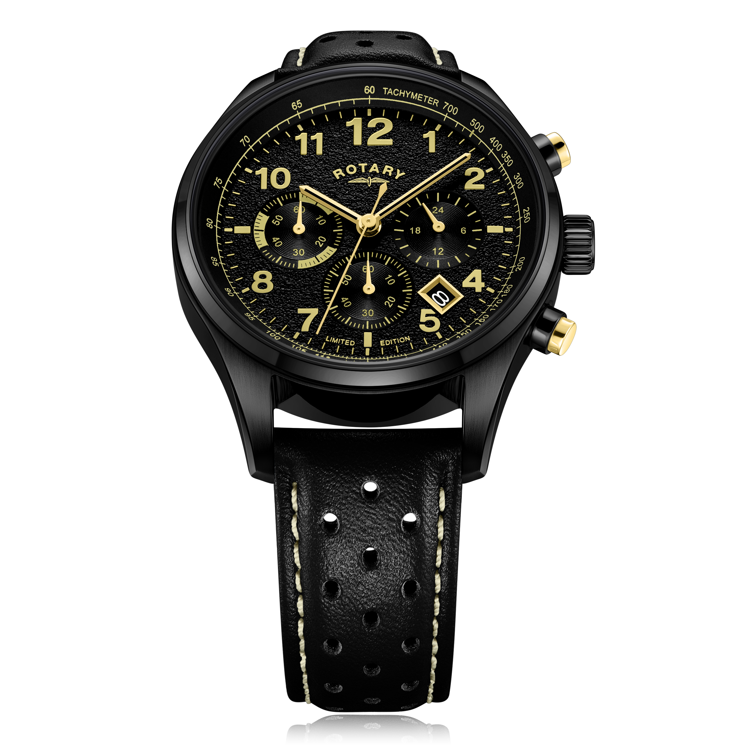 Rotary Chronograph 1977 Black Dial and Black Leather 42mm Men's Watch | GS00454/19