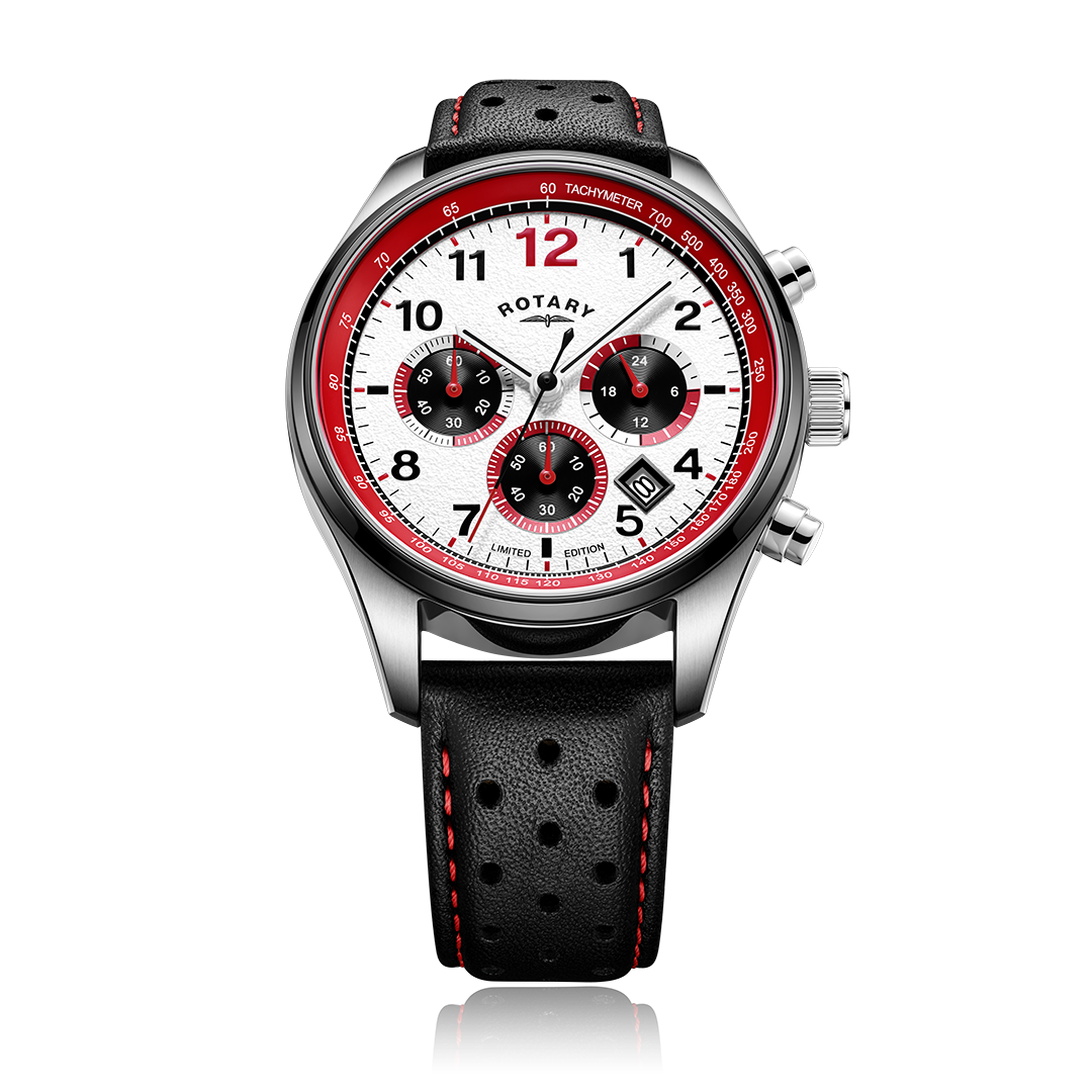 Rotary Chronograph 1977 Black Dial and Black Leather 42mm Men's Watch | GS00450/29