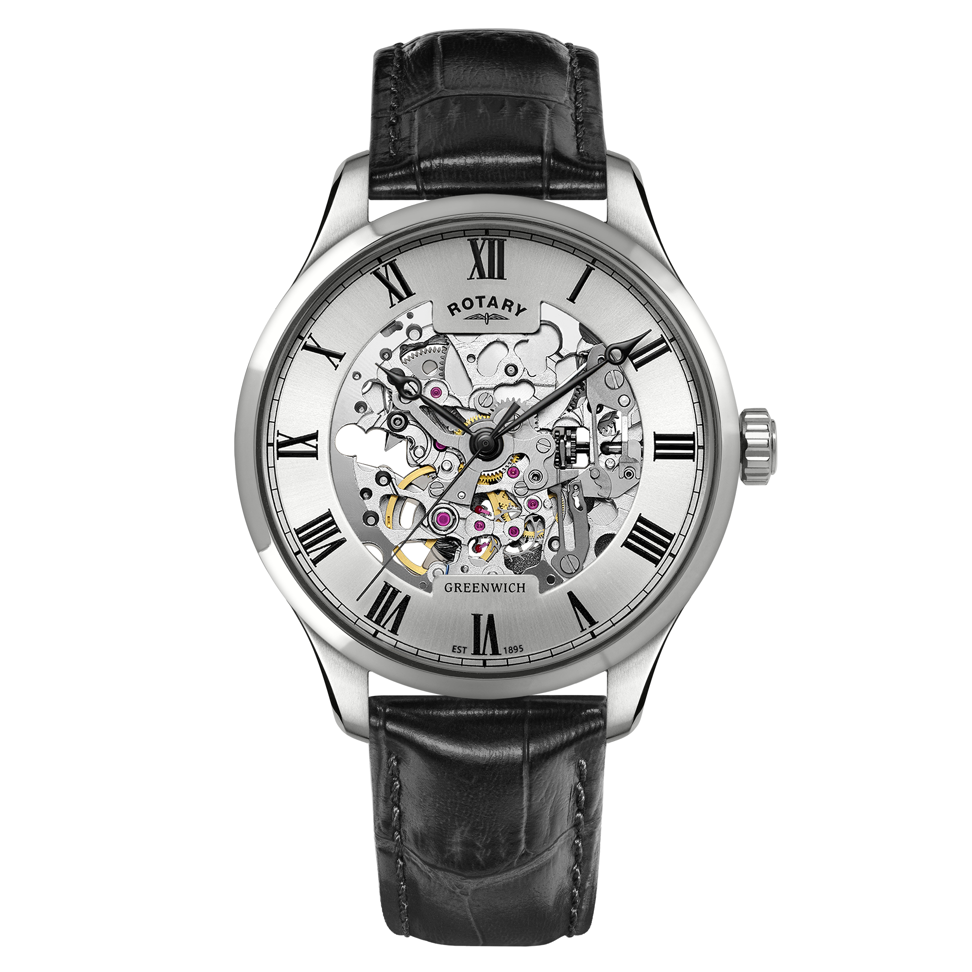 Rotary Men's Greenwich Skeleton Automatic Steel & Leather Watch | GS02940/06
