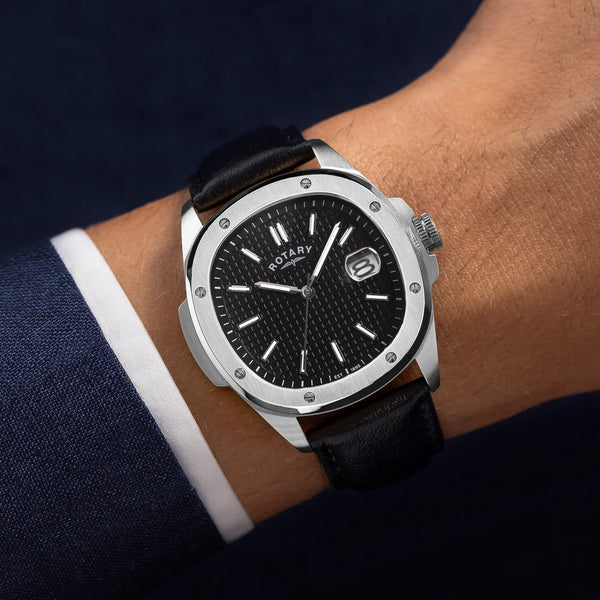 Rotary Apex100 Black Dial Calendar Stainless Steel Leather Men’s Watch | GS05575/04