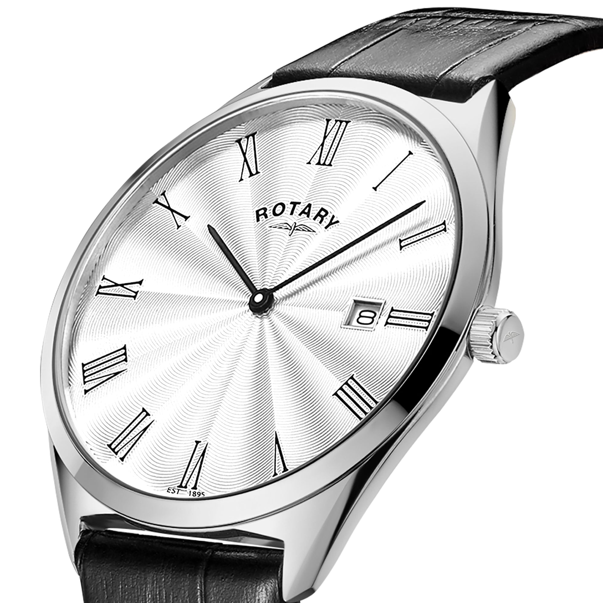 Rotary Men's Ultra Slim Steel & Leather Watch | GS08010/01