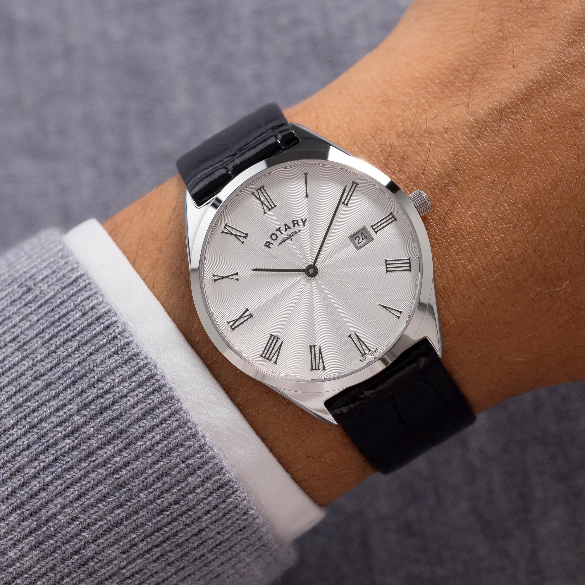 Rotary Men's Ultra Slim Steel & Leather Watch | GS08010/01