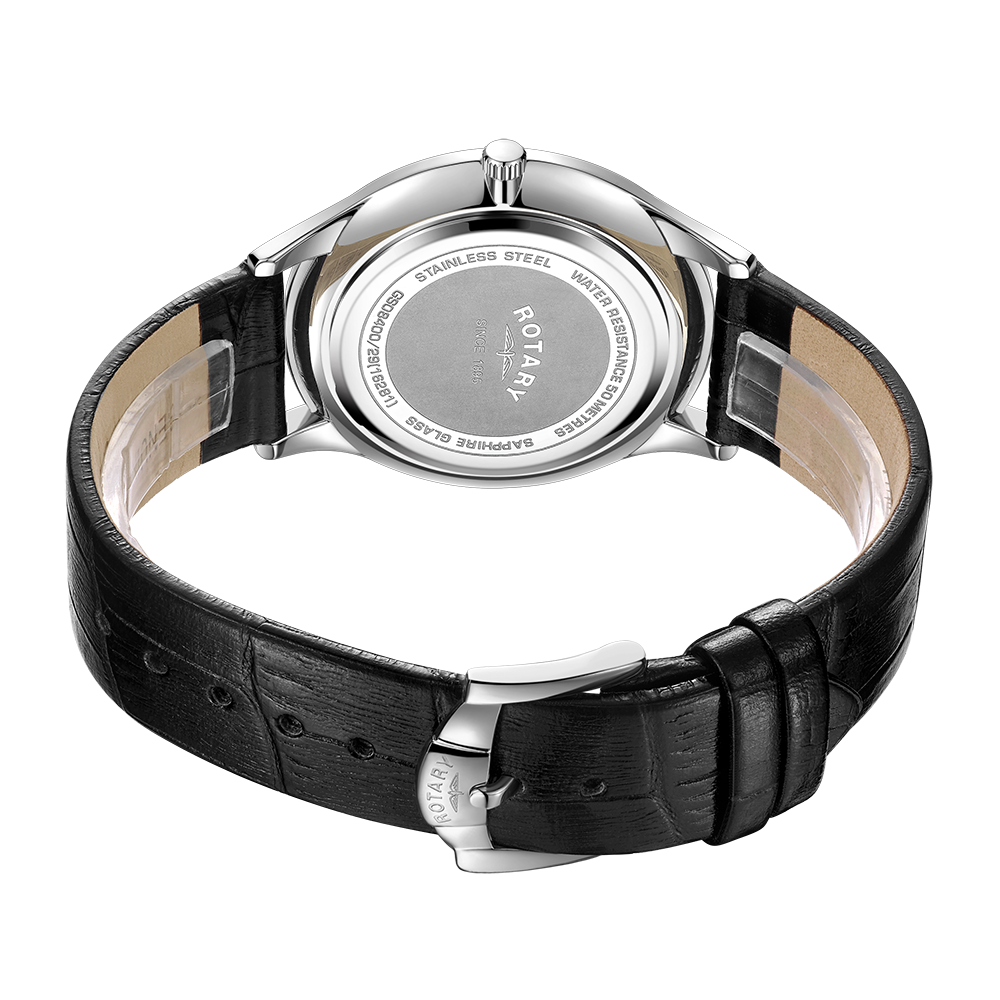 Rotary Ultra Slim Silver Dial and Black Leather 40mm Men's Watch | GS08400/29