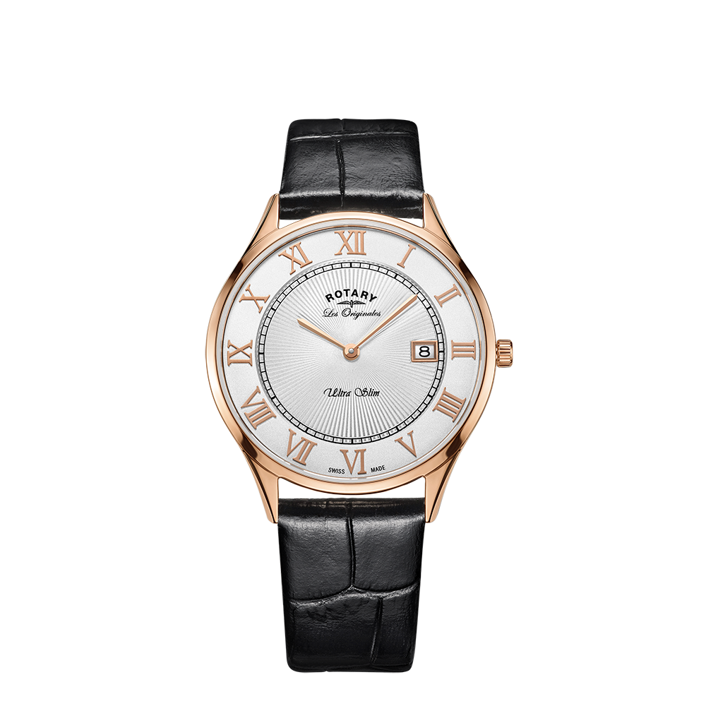Rotary Ultra Slim Rose Gold Dial and Rose Gold Leather Unisex Watch | GS90804/01