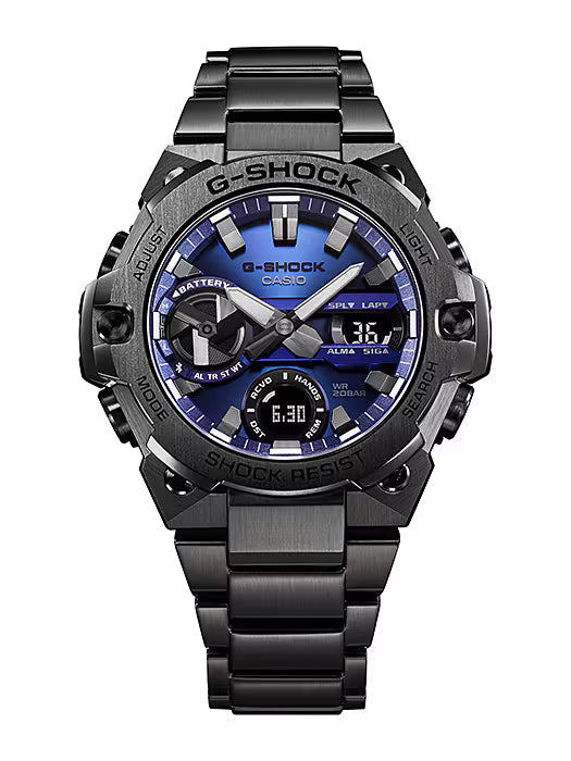 Casio G-Shock G-Steel Blue Dial and Black Steel Bracelet 50mm Men's Watch | GST-B400BD-1A2DR