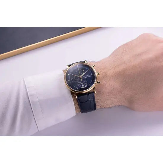 Herbelin Inspiration Chronograph Blue Dial Leather Strap Men's Watch | 35647P15