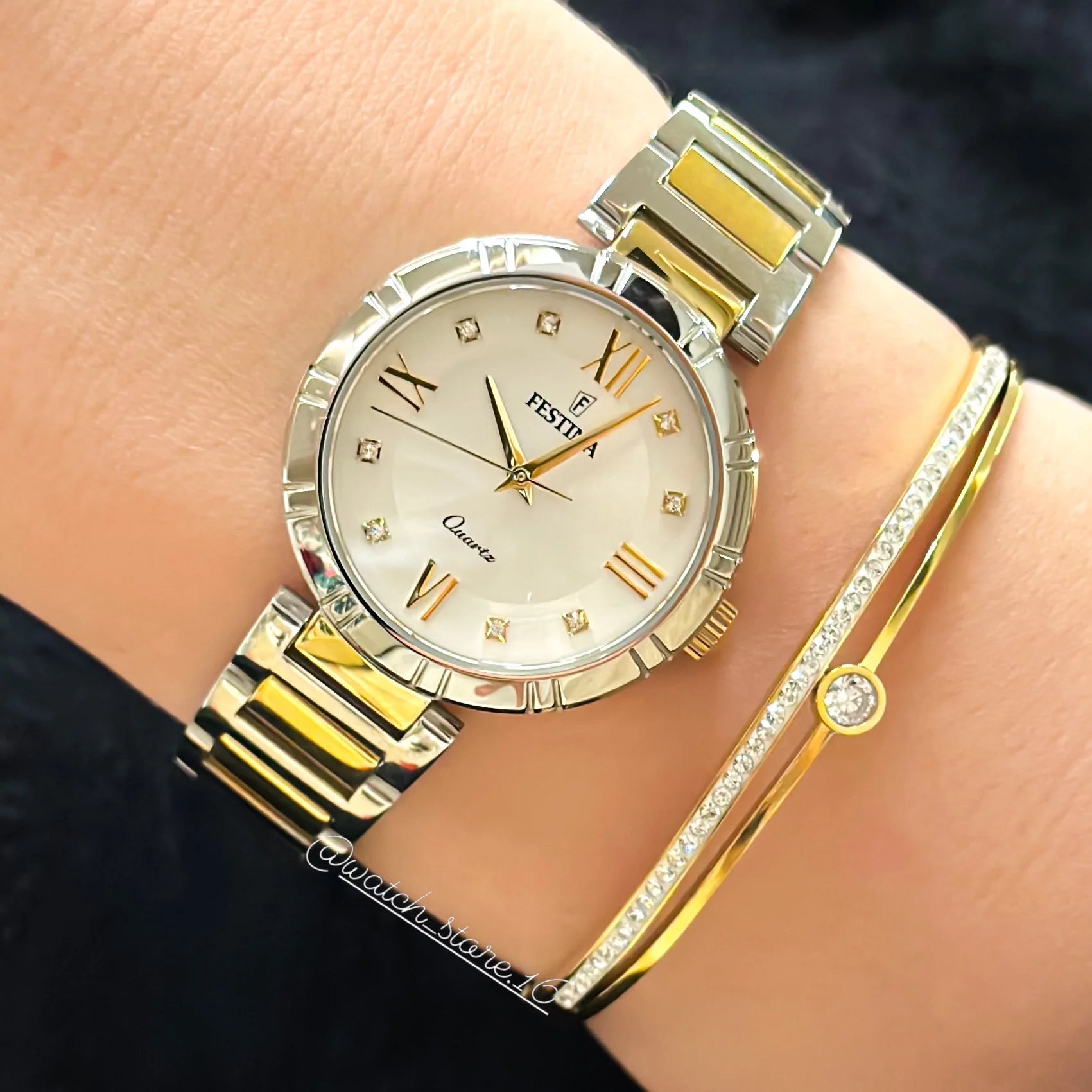 Festina Mademoiselle Quartz Grey Dial Yellow Gold Roman Numerals Stainless Steel Women's Watch | F16937/A