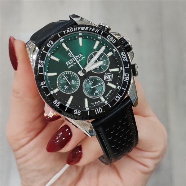 Festina Timeless Chronograph Green Black Dial Black Leather Men Watch | F20561/5