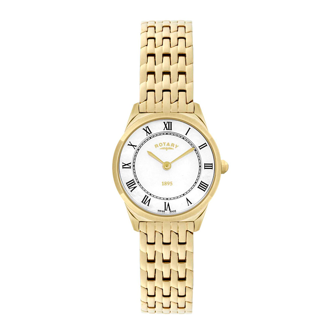 Rotary Ultra Slim Mother of Pearl Dial and Black Steel Bracelet 27mm Women's Watch | LB08002/01