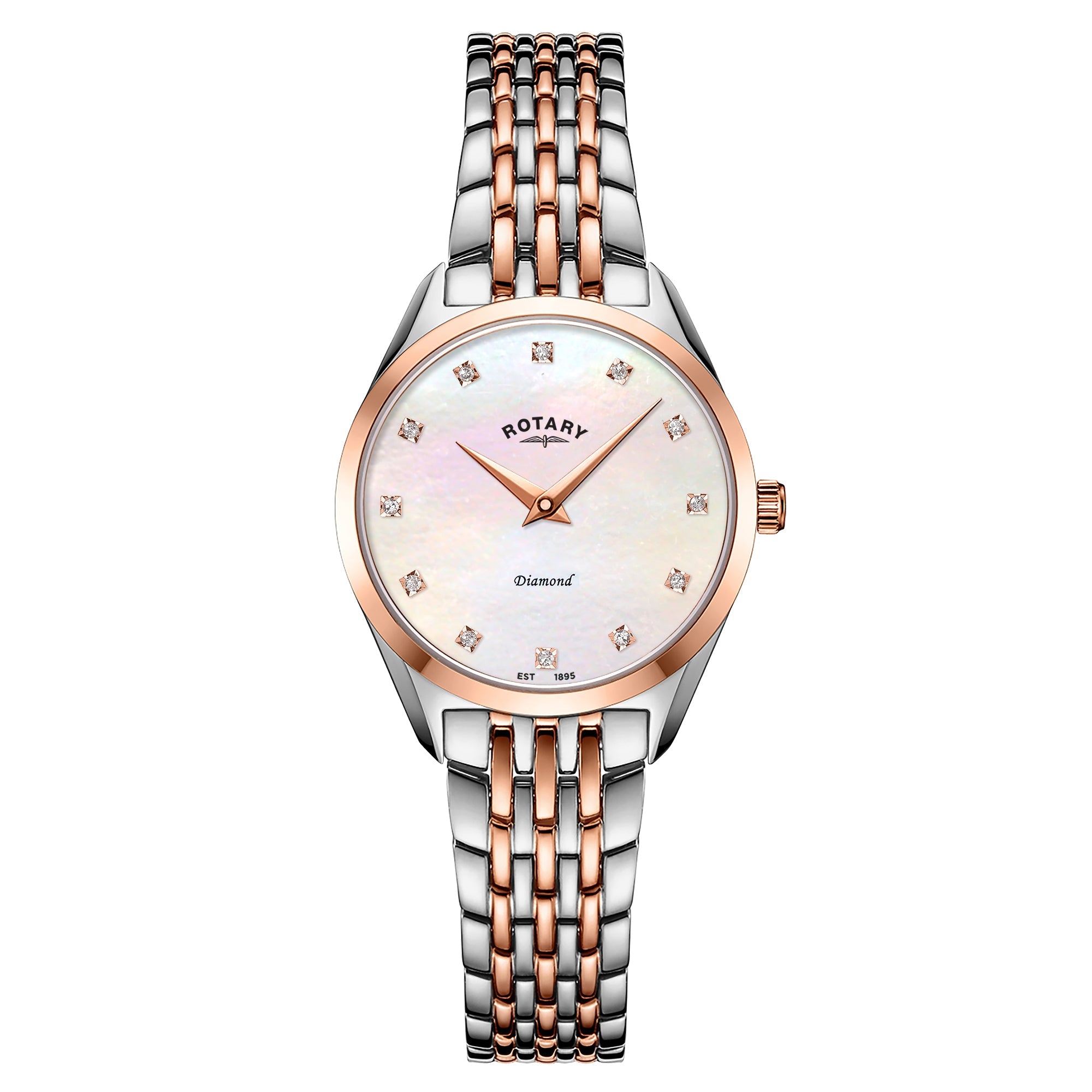 Rotary Women's Ultra Slim Rose Gold and Steel Watch | LB08012/41/D