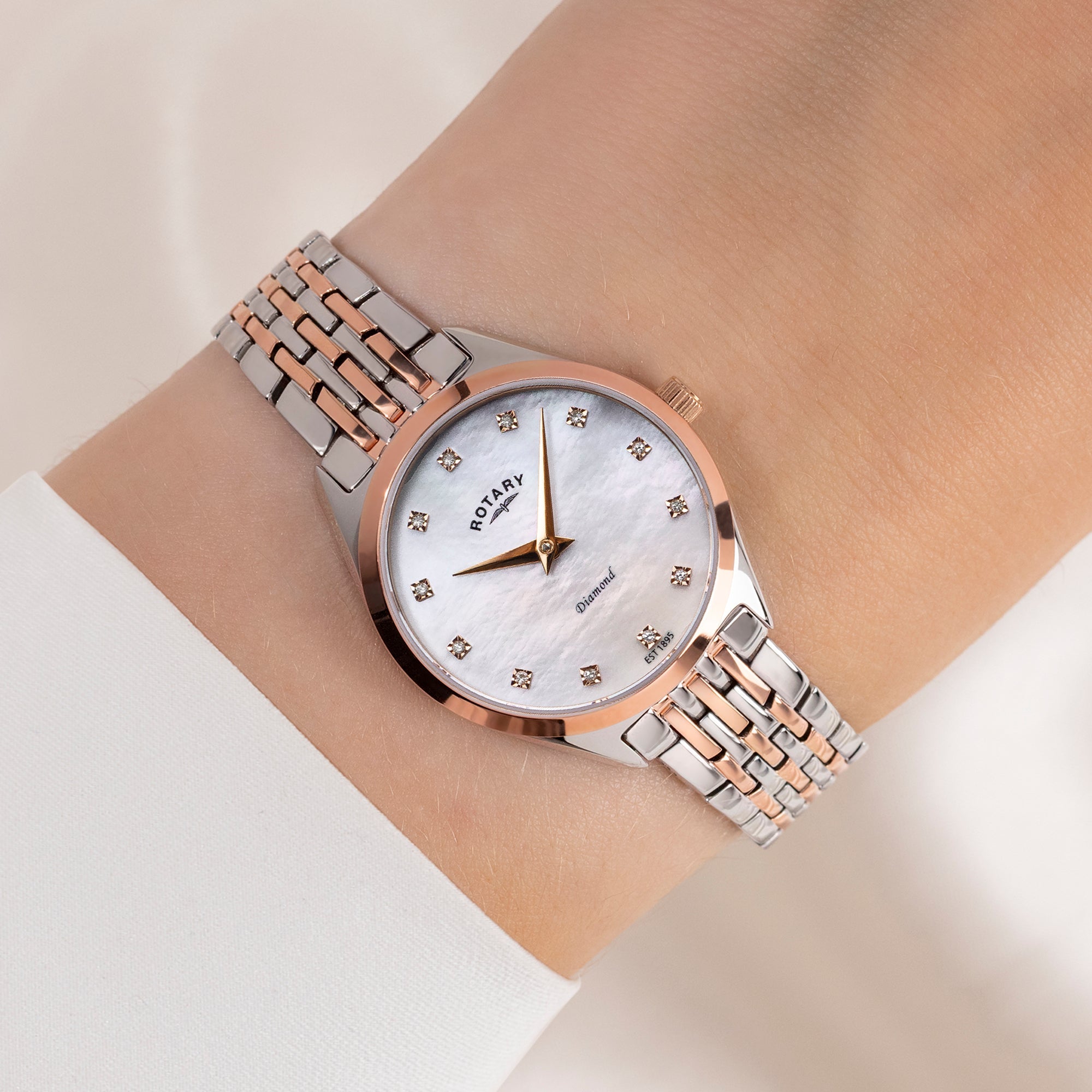 Rotary Women's Ultra Slim Rose Gold and Steel Watch | LB08012/41/D