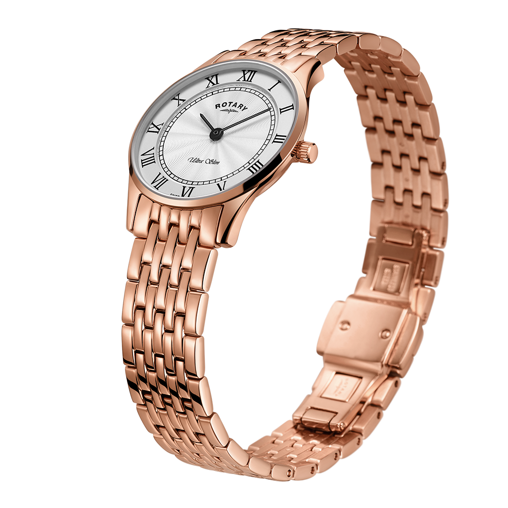 Rotary Ultra Slim Rose Gold Dial and Rose Gold Steel Bracelet 27mm Unisex Watch | LB08304/01