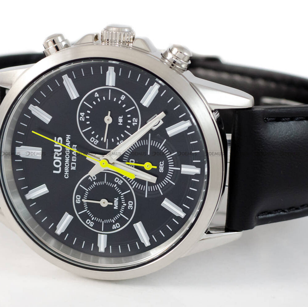 Lorus Black Dial Leather Strap Chronograph Men's Watch | RT379KX9