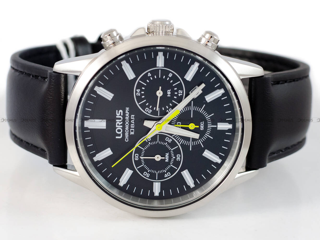 Lorus Black Dial Leather Strap Chronograph Men's Watch | RT379KX9