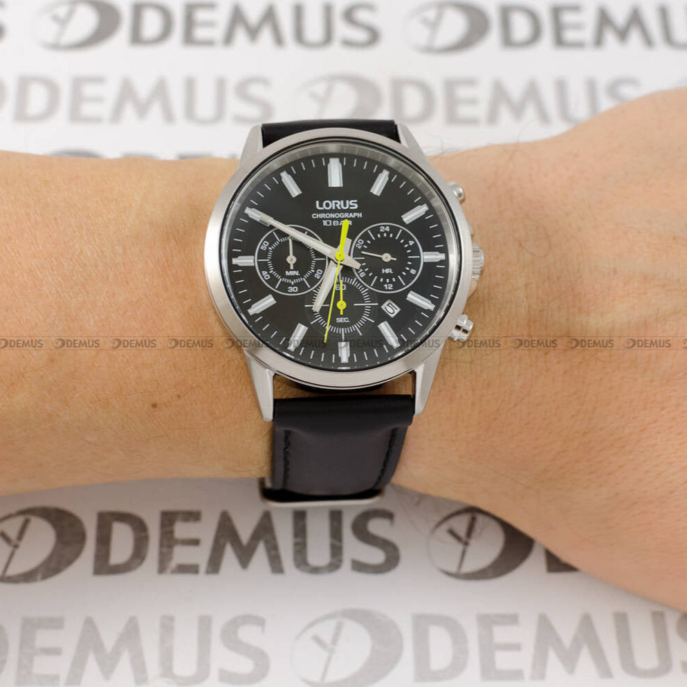 Lorus Black Dial Leather Strap Chronograph Men's Watch | RT379KX9