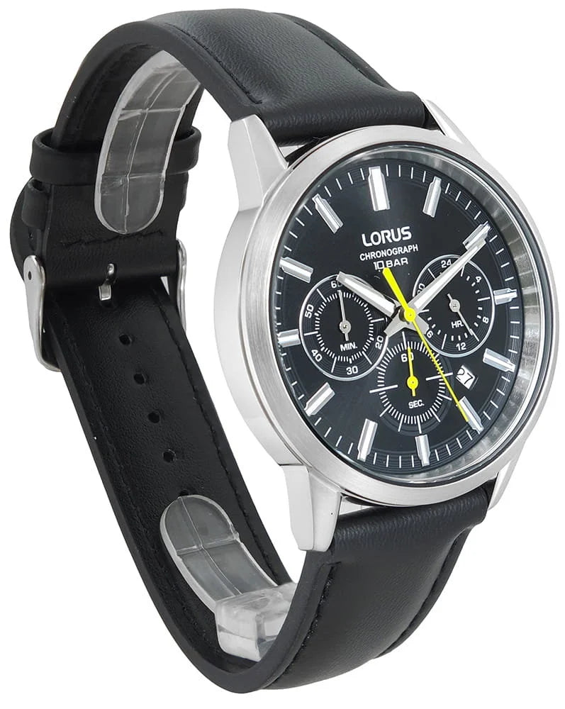 Lorus Black Dial Leather Strap Chronograph Men's Watch | RT379KX9