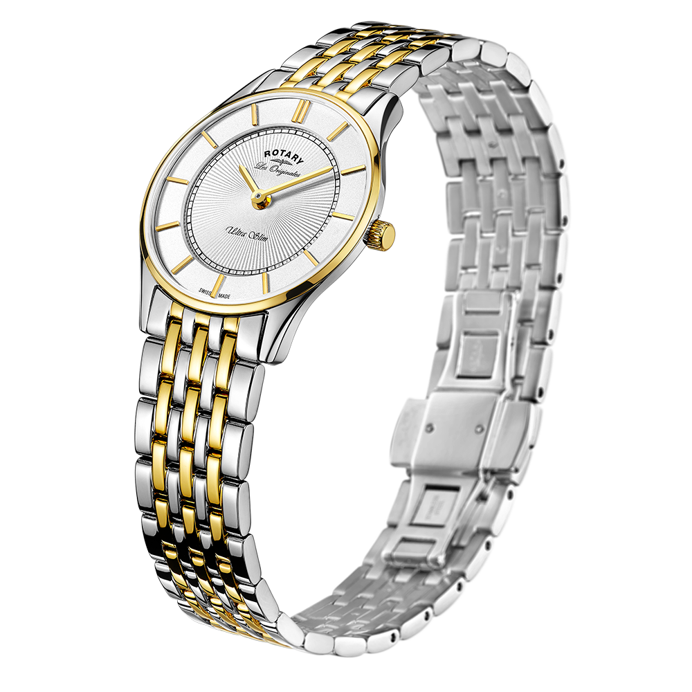 Rotary Ultra Slim Mother of Pearl Dial and White Steel Bracelet Unisex Watch | LB90801/41