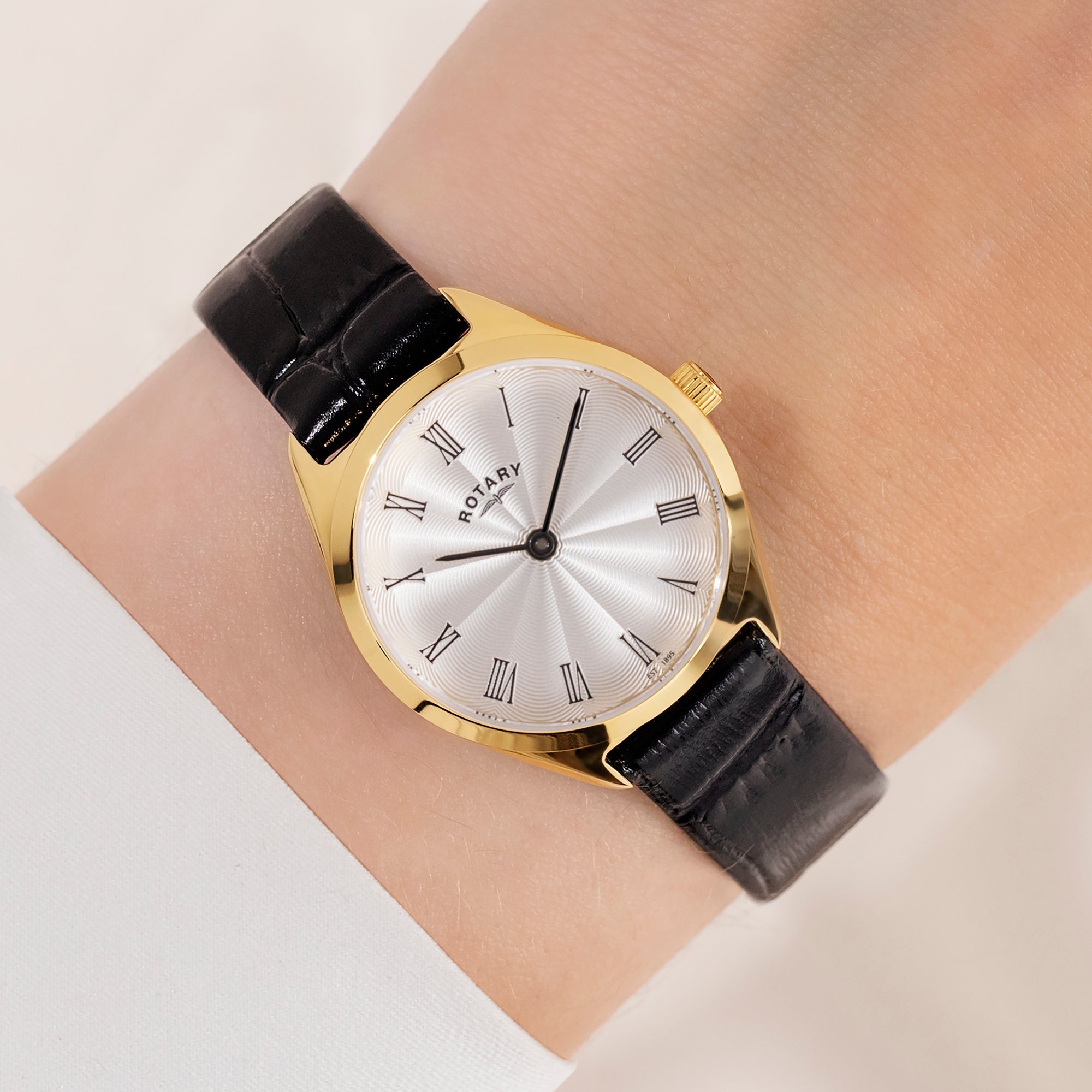 Rotary Ultra Slim Silver Dial and Black Leather Women's Watch | LS08013/01