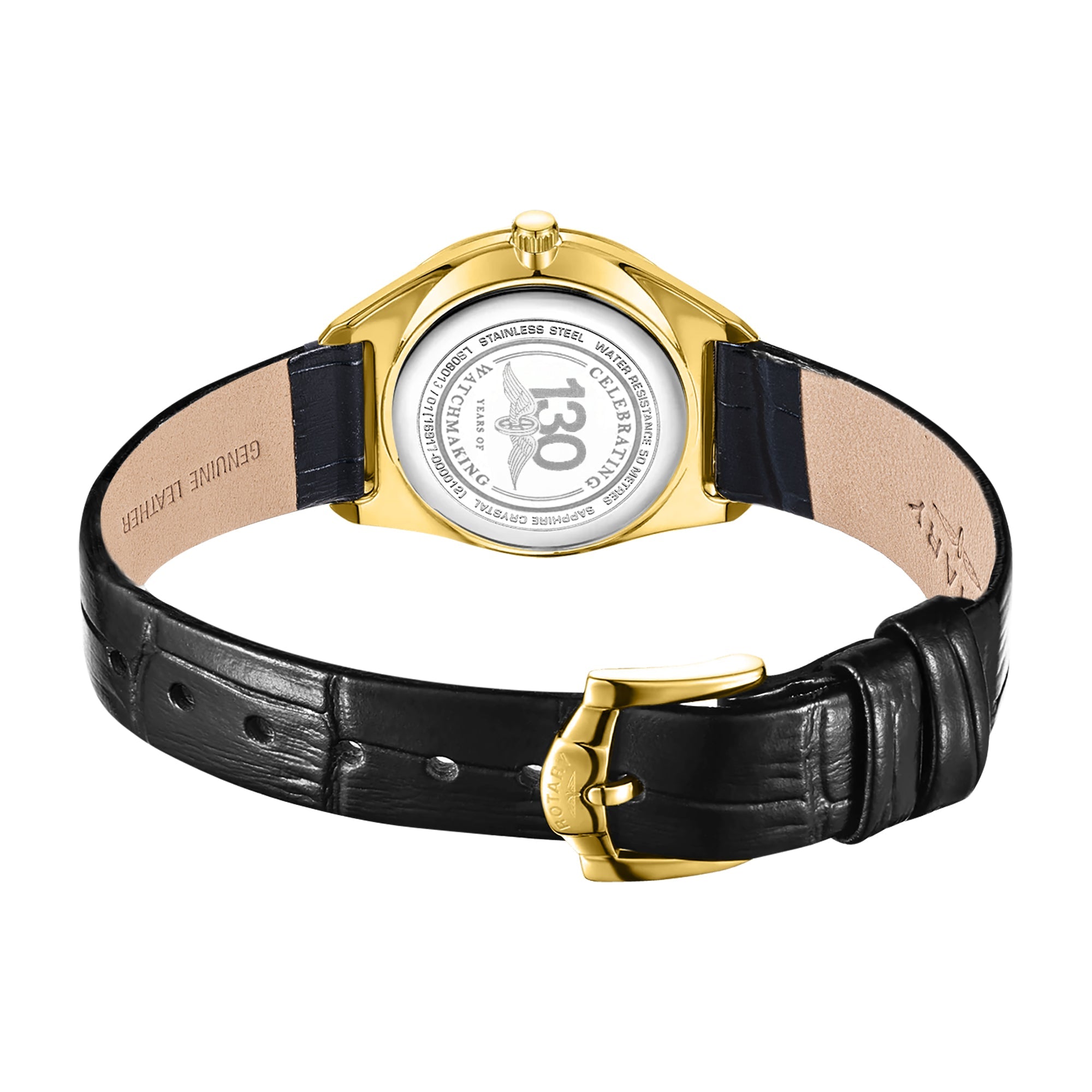 Rotary Ultra Slim Silver Dial and Black Leather Women's Watch | LS08013/01